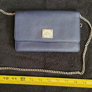 Lauren Ralph Lauren, Blue Leather Crossbody/Clutch Purse, Chain Strap